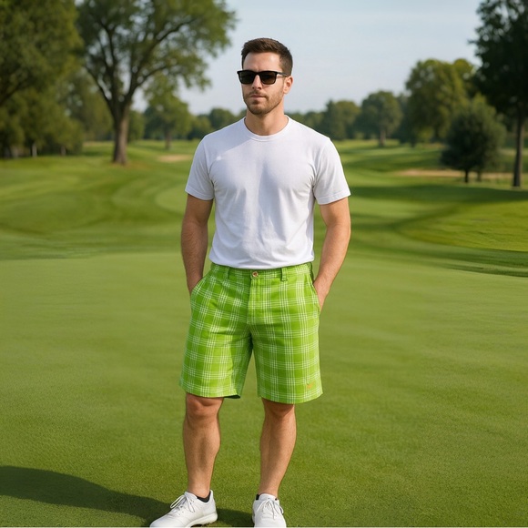 PUMA Green Plaid Golf Shorts Size 36 Men’s Summer Casual Sporty Lightweight NWOT - Picture 2 of 10